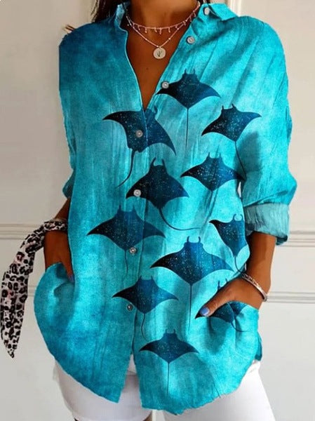 Short sleeve lapel print blouse m302889