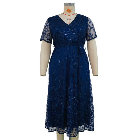 Women's summer new V-neck short-sleeved bead dress dress m301574