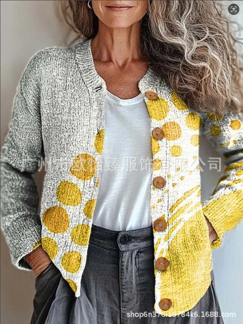 Autumn new colorful warm sunshine flower sea printed button cardigan m301725