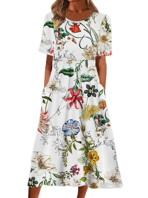 Women's Crew Neck Short Sleeve Long Dress Bohemian Dress m302895