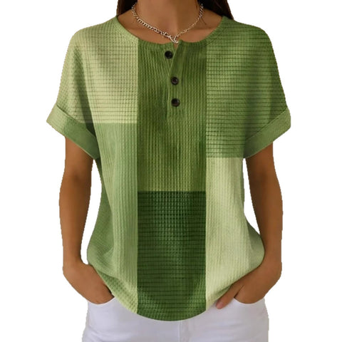 Geometric print henry collar short sleeve t-shirt women m302674