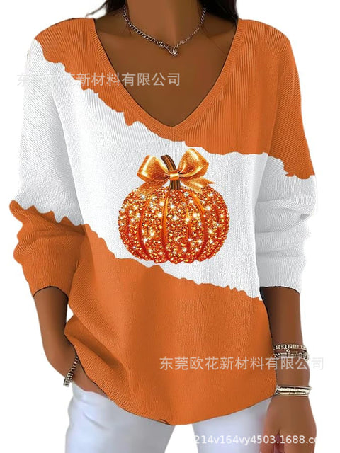 Halloween printed women's V-neck imitation sweater m302107