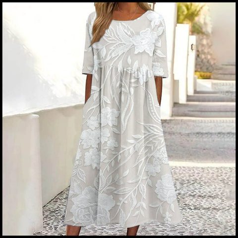 Summer new mid-waist women's casual round neck printed pendulum women's dress m301304