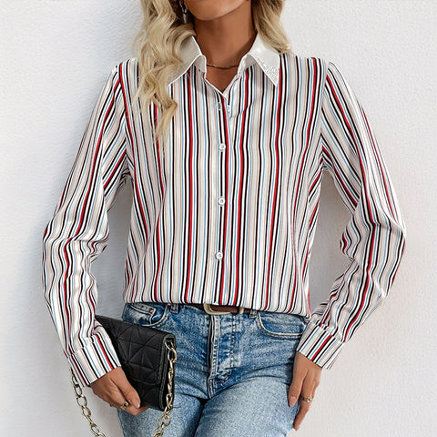 Women's vertical striped lapel shirt m300820