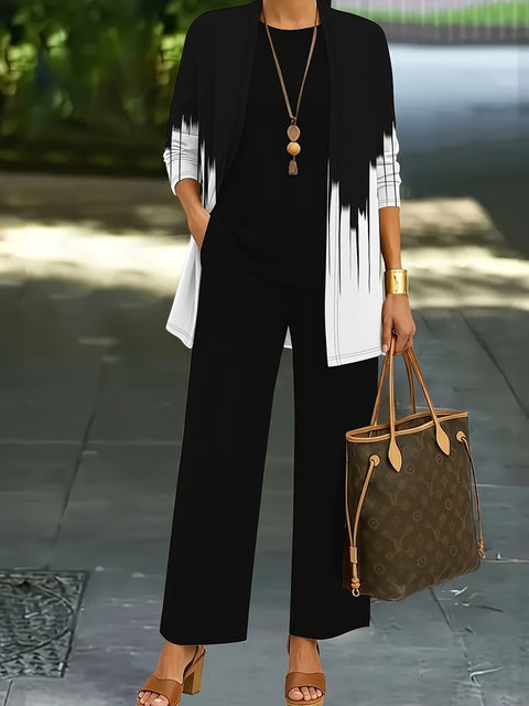 Jacket with vest top and elegant slacks 3-piece women's set m302760
