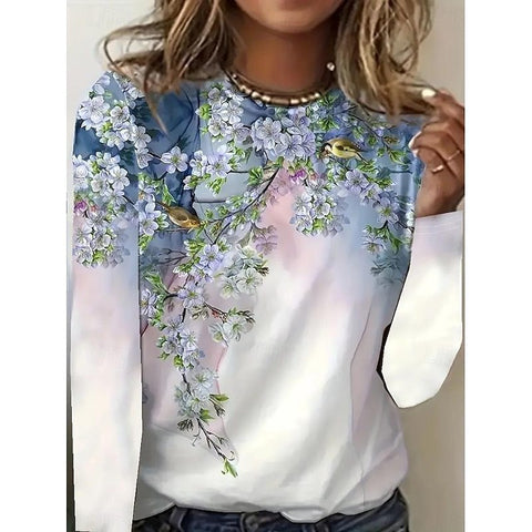 Creative flower 3D digital printing casual trend crew neck T-shirt m302222