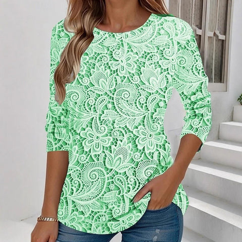 Crew neck temperament elegant style printing long-sleeved women's clothing m301661