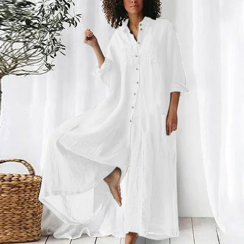 Long-sleeved medium and long cotton and linen shirt jumpsuit women's m302949