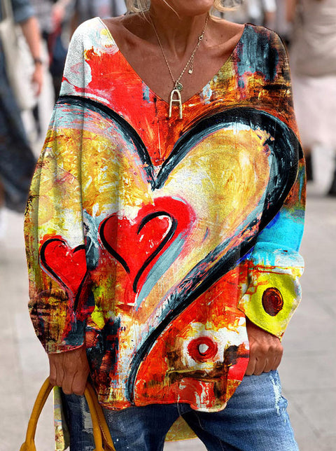 Large size split love dog 3D printing urban casual women's long T-shirt m301662