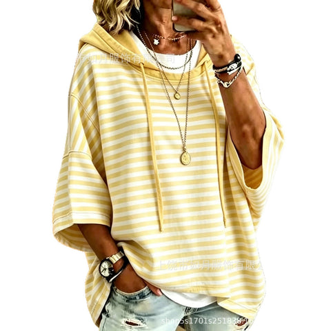 3D printed women's striped hooded loose casual sweater m303000