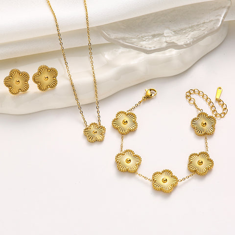 Double sided clover titanium steel jewelry set with laser bracelet, light luxury diamond inlay m5010677