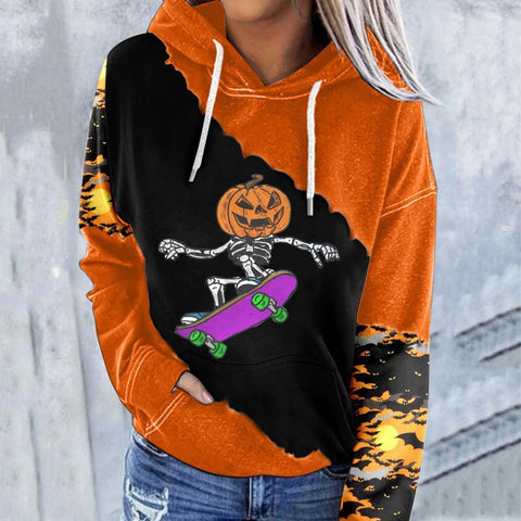 Casual Graphic Tops Long Sleeve Halloween Face Printed Hoodies M800009