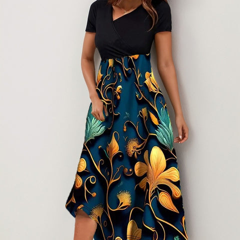 Splicing print elegant fashion dress m301209