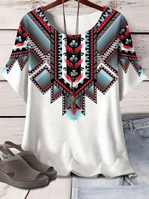 Retro printed cotton short-sleeved T-shirt early spring new versatile crew neck bottoming shirt m301287
