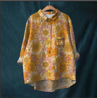 Long Sleeve Bamboo Linen Printing Fashion Versatile Lapel Shirt m301040