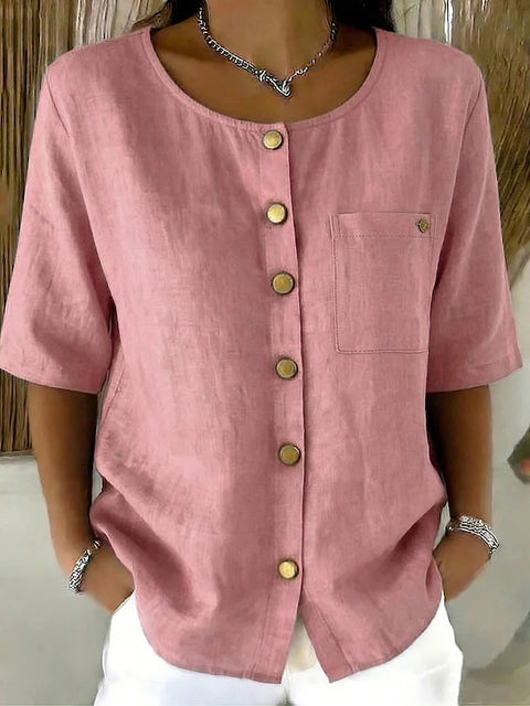 Fashion metal button cotton and linen women's shirt cardigan m302685