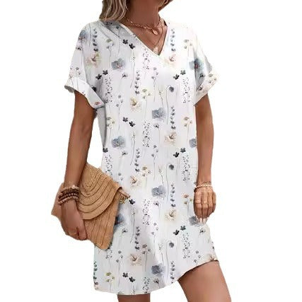 Plant floral print bat sleeve dress ladies m300969