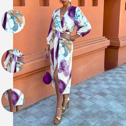 Casual long-sleeved shirt split-ended long skirt set m302786
