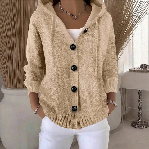 Spring and Autumn Hooded Long Sleeve Button Sweater Cardigan m301901