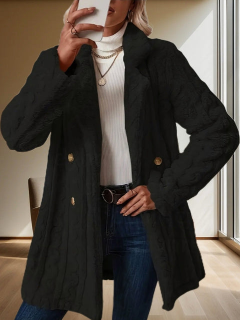 Women's plush jacket comfortable casual thermal suit collar double-breasted medium and long coat m302210