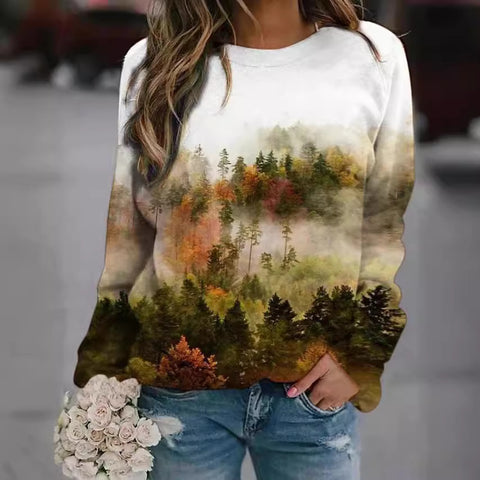 New landscape flower print long-sleeved sweater m301751