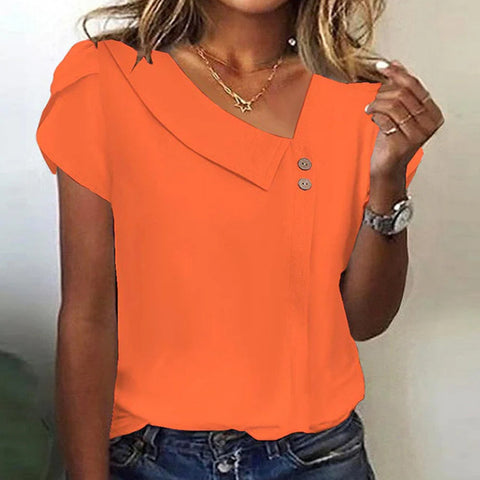 Women's short-sleeved top button V-neck m302369