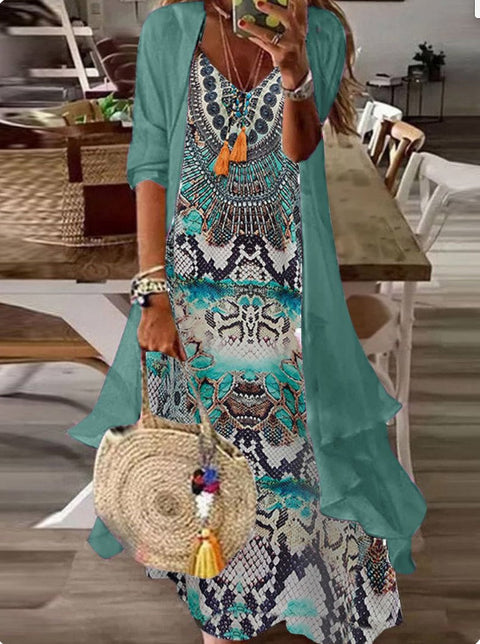 Holiday suspender long skirt Indian style swing skirt two-piece set m302893