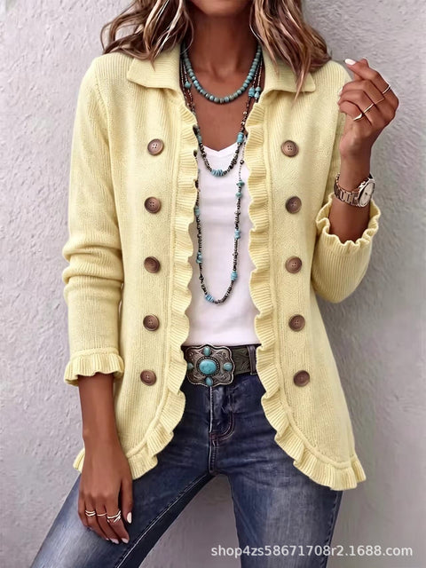 Women's fashion long-sleeved ruffle leaf open button cardigan FF303384 03
