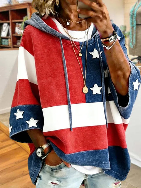 Independence Day 250th Anniversary Printed Loose Hooded T-Shirt m303003