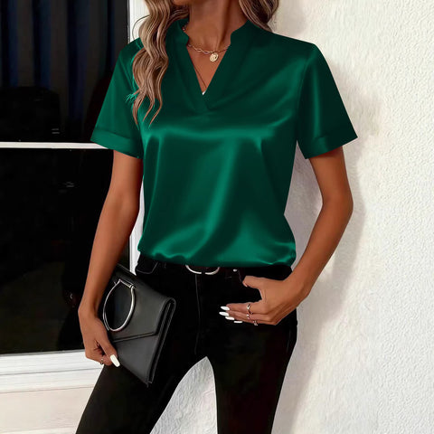 Spring and summer simple temperament versatile V-neck loose shirt top women's m302345