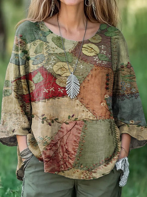 Casual round neck nine-quarter sleeve pullover digital printing women's top T-shirt m301422