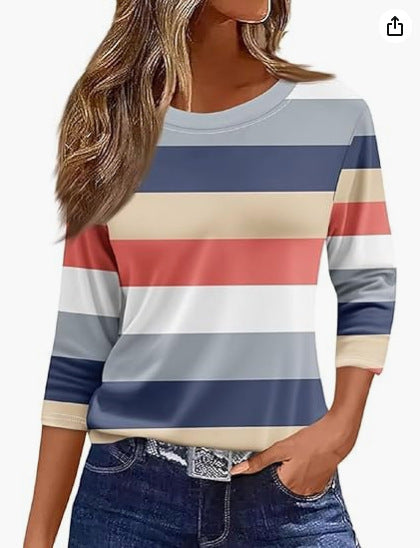 Slim and thin imitation cotton round neck printing solid color seven-quarter sleeve long sleeve m302884