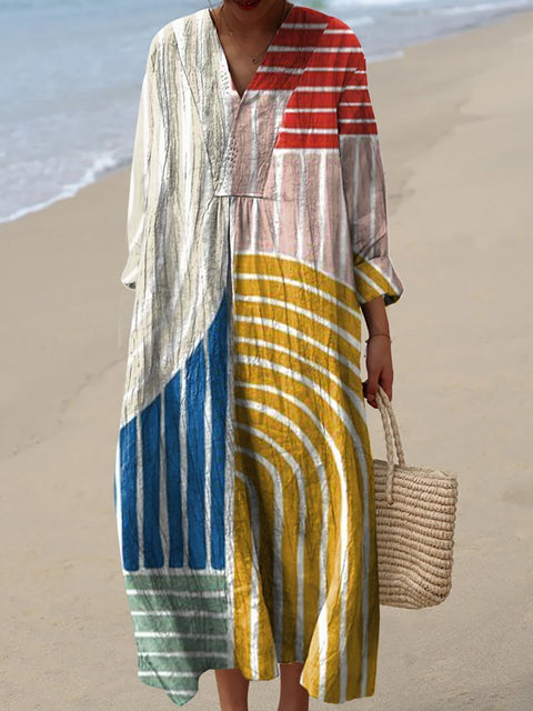 Ladies casual floral 3D printing sleeve dress m301071