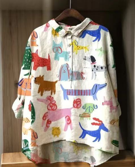 Loose printing round neck casual large size women's T-shirt m302702