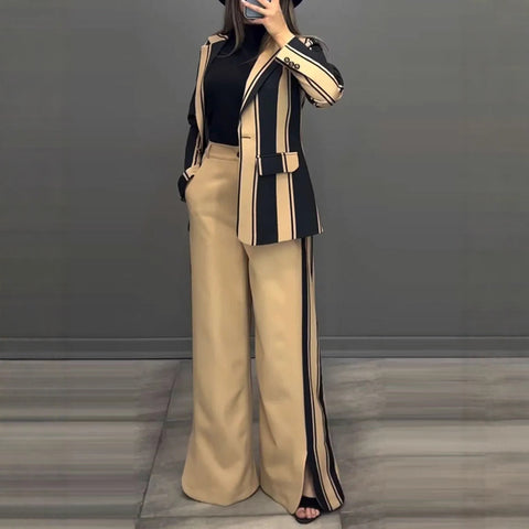 Women's fashion temperament elegant striped suit two-piece set m302313