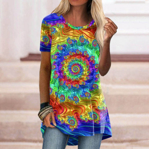 Popular round neck casual ethnic style retro printed short-sleeved T-shirt m301756