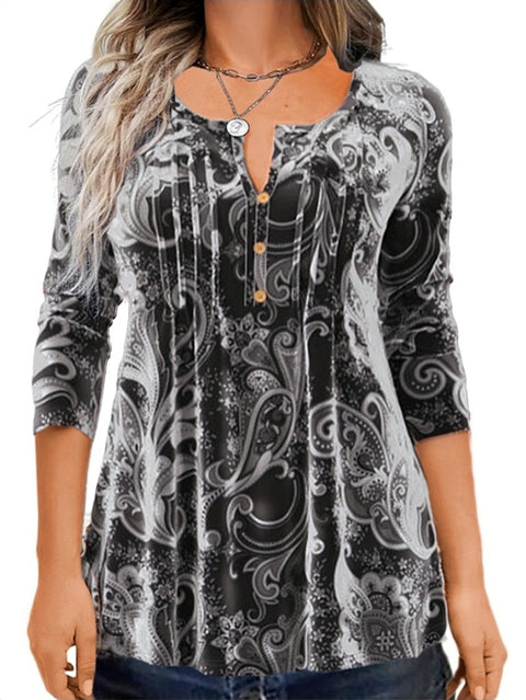 Spring new T-shirt still printed crew neck long-sleeved top women's m302284