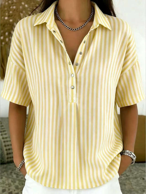 Women's fashion casual striped short-sleeved shirt lapel m302741