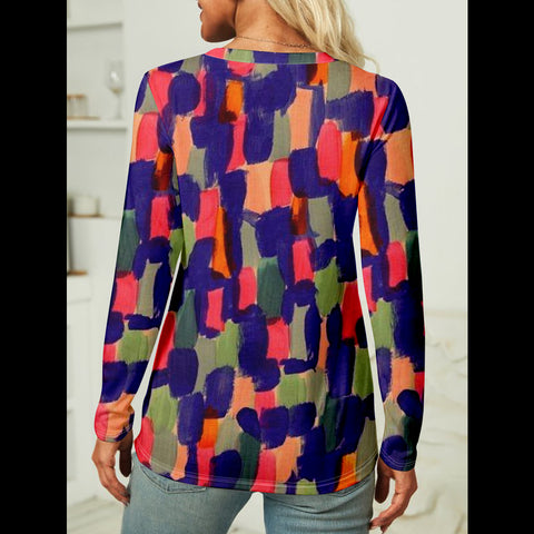 Creative striped pattern women's V-neck long-sleeved T-shirt m302882