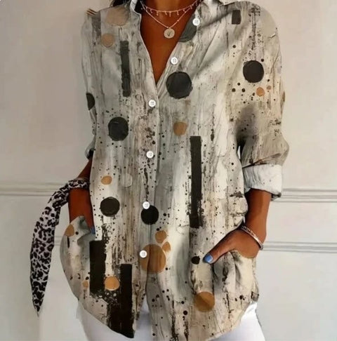 Short sleeve lapel print blouse m302889