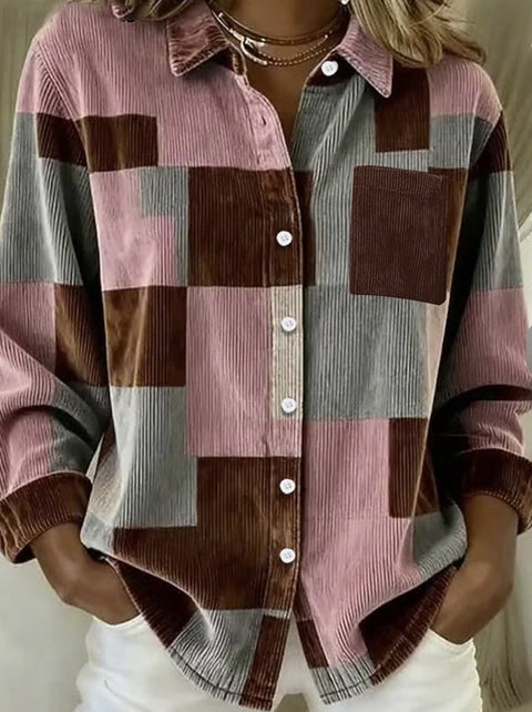 Round neck plaid knitted jacket cross-border new women's plaid shirt 3D printing FF303370