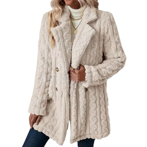 Women's plush jacket comfortable casual thermal suit collar double-breasted medium and long coat m302210