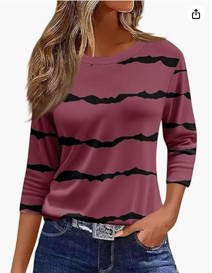 Slim and thin imitation cotton round neck printing solid color seven-quarter sleeve long sleeve m302884