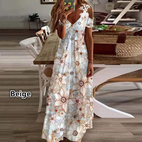 Summer new lace suspender v-neck fashion printed loose dress m301218