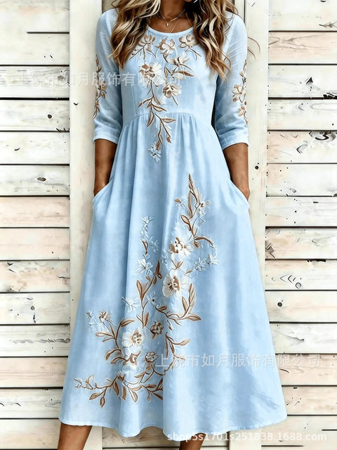 New digital short-sleeved printed women's 7-point sleeve casual dress m303012