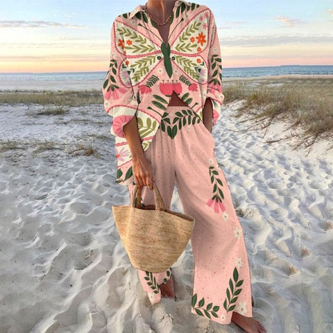 Linglong hemp fish shading casual suit loose sports wide-leg pants marine element casual shirt m303169