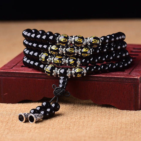 Obsidian bracelet 108 Buddha beads, multi-circle bracelet, six-character mantra, tiger's eye stone, male and female couples jewelry m3331315