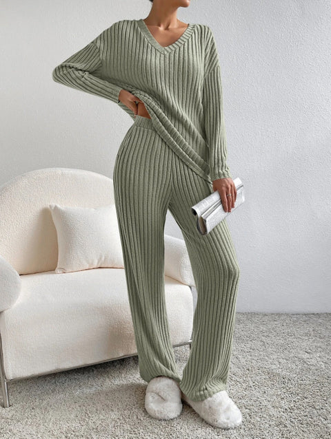 Fashion casual straight-leg pants temperament loose V-neck pit strip knitted cover m301795