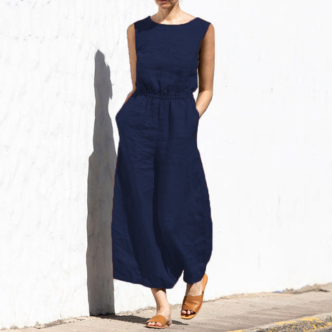 Summer solid color high waist sleeveless trousers women's fashion casual loose temperament jumpsuit m301893
