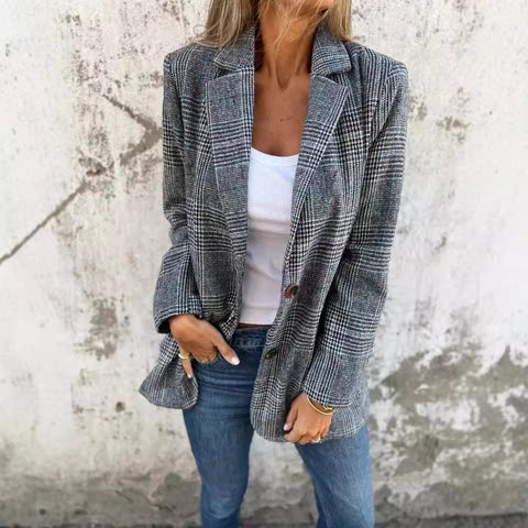 Autumn and winter cardigan jacket women's casual fashion retro thousand bird grid lapel suit m301579